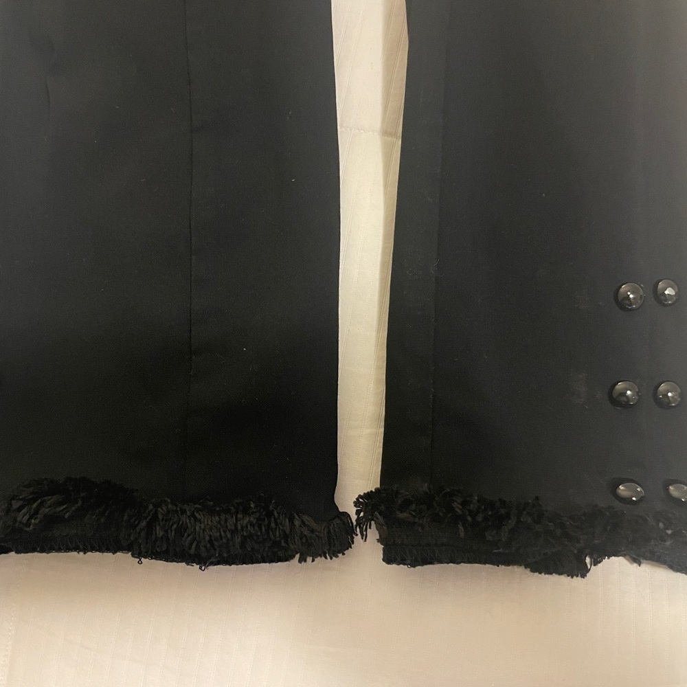 Bar III black ankle length pants. Fringe bottom pant leg w/decorative buttons. - Picture 2 of 6
